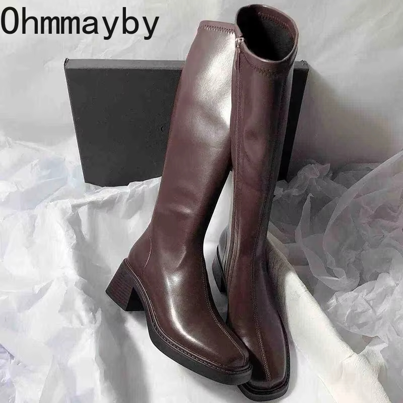 Vintage Thick Heel Women Knee  - Vintage Zipper ulasan dan harga