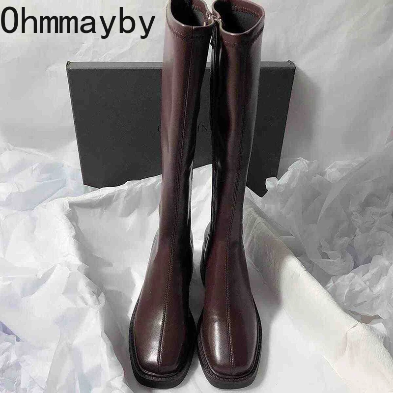 Vintage Thick Heel Women Knee  - Vintage Zipper ulasan dan harga