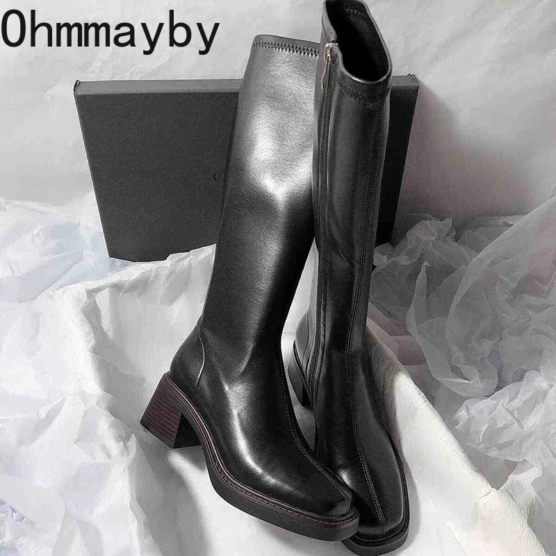 Vintage Thick Heel Women Knee  - Vintage Zipper ulasan dan harga