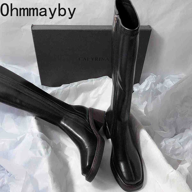 Vintage Thick Heel Women Knee  - Vintage Zipper ulasan dan harga