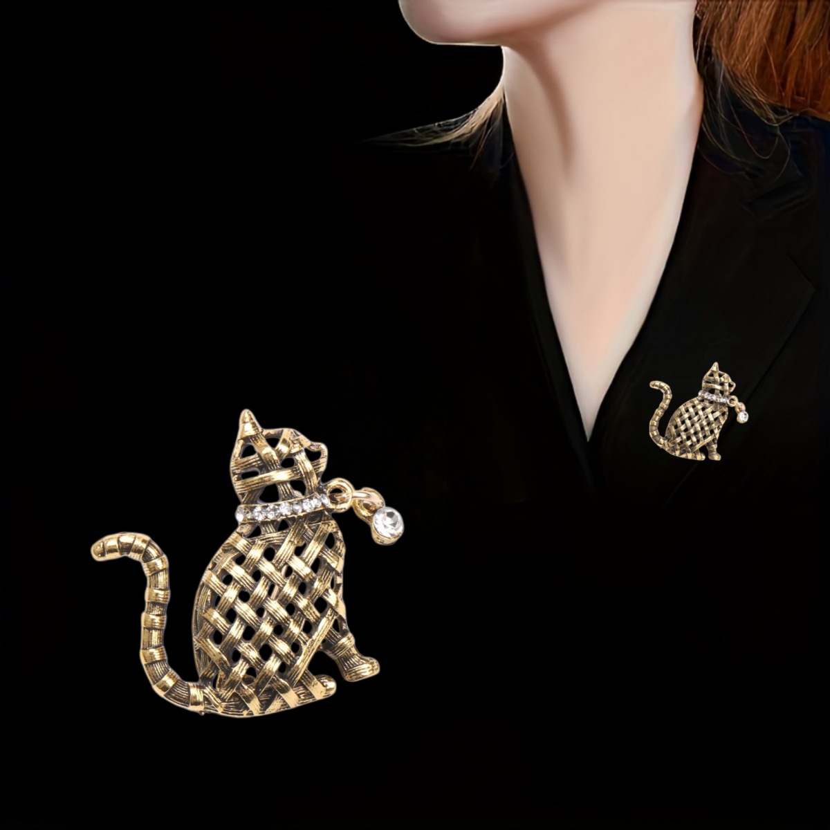 Ornate Woven Cat Brooch Collec - Collectible Vintage Brooches ulasan dan harga