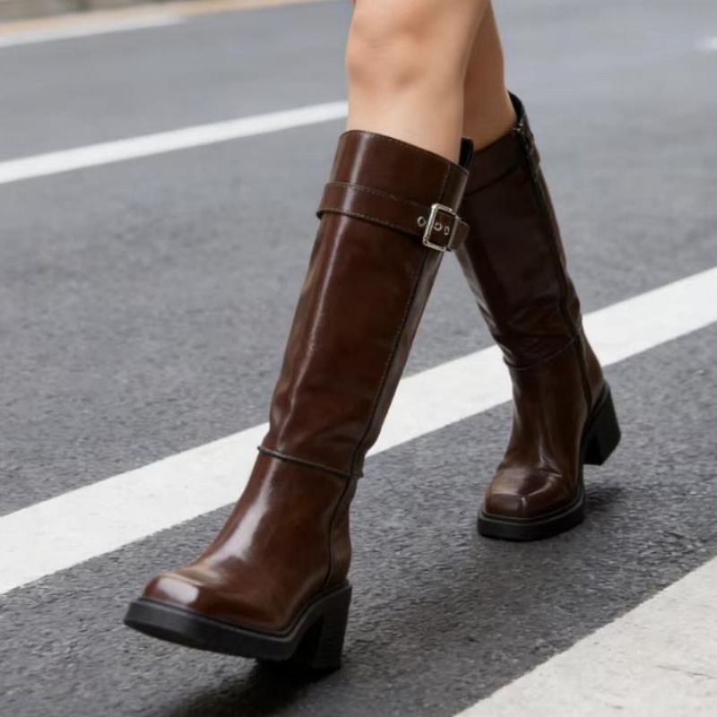 British Style Brown Knee Boots - Vintage Zipper ulasan dan harga