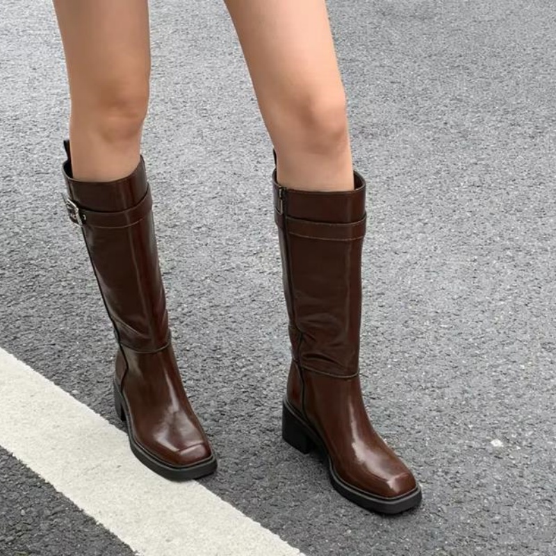 British Style Brown Knee Boots - Vintage Zipper ulasan dan harga