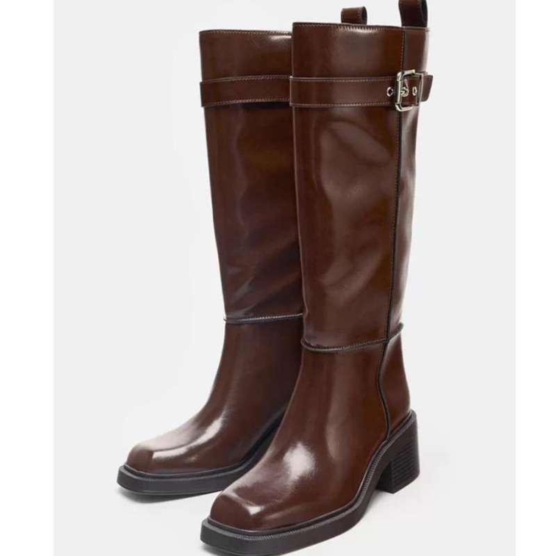 British Style Brown Knee Boots - Vintage Zipper ulasan dan harga