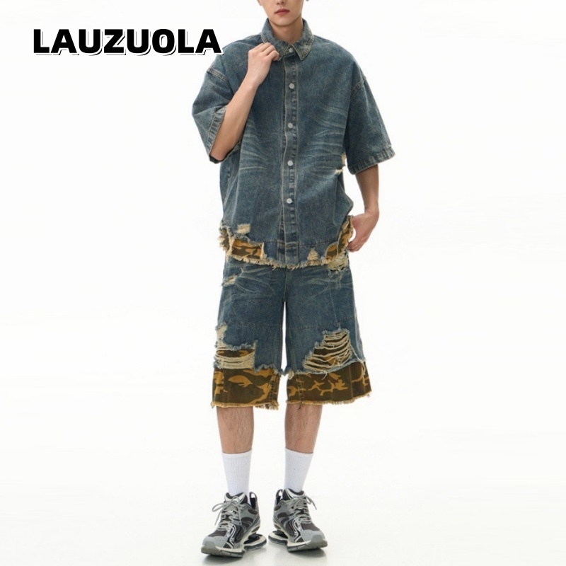 Men's Distressed Ripped Denim  - Vintage Zipper ulasan dan harga
