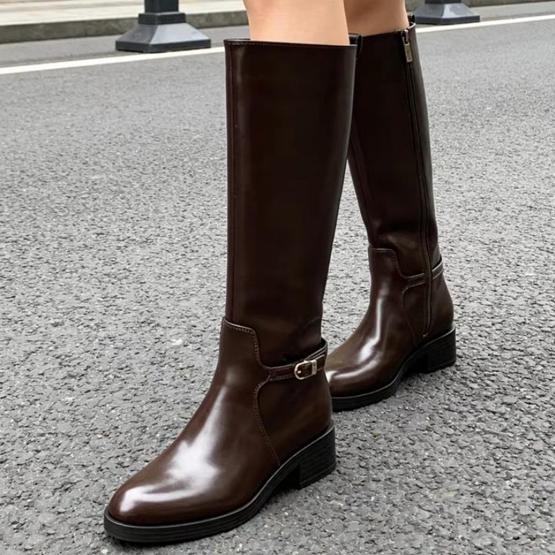 Vintage Brown Soft Leather Kne - Vintage Zipper ulasan dan harga