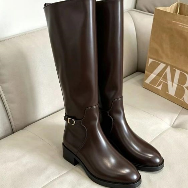 Vintage Brown Soft Leather Kne - Vintage Zipper ulasan dan harga