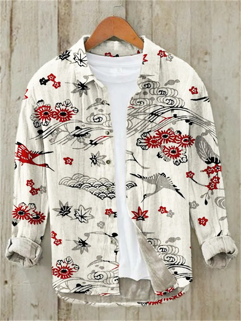 Men's Fish Printed Linen Long  - Vintage Collectible Shop ulasan dan harga