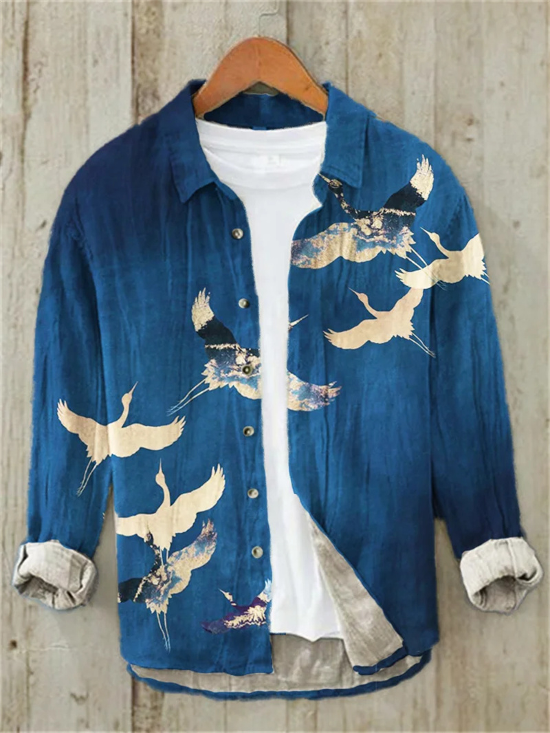 Men's Fish Printed Linen Long  - Vintage Collectible Shop ulasan dan harga