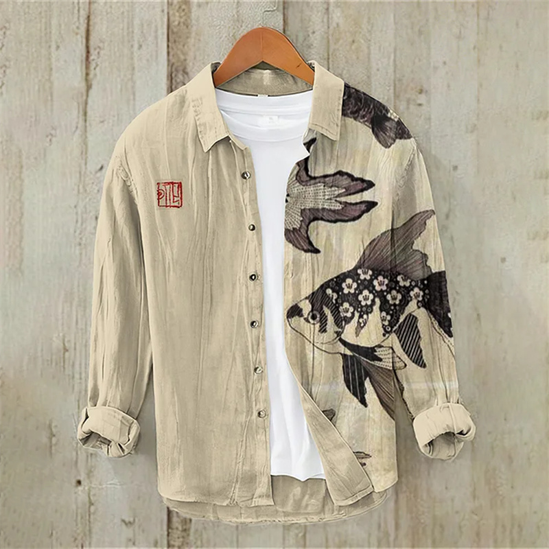 Men's Fish Printed Linen Long  - Vintage Collectible Shop ulasan dan harga